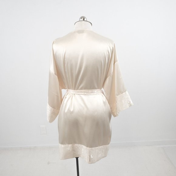 Victoria’s Secret OS Satin Wrap Belted Robe Gown Cream Ivory White Wedding Sexy - Picture 4 of 12